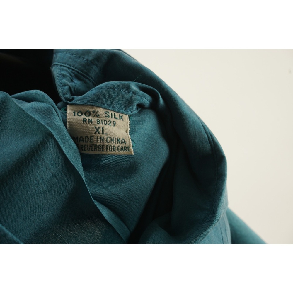 Vintage On the Brink Silk Whipstitch Accent Camp Shirt Men's XL Oversized Blue - Picture 5 of 15